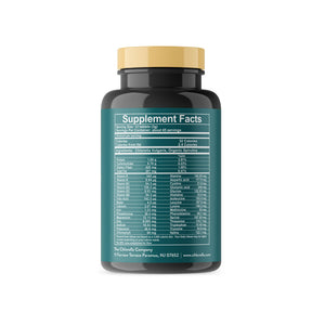 fermented chlorella & spirulina supplement facts on a blue label on a white background